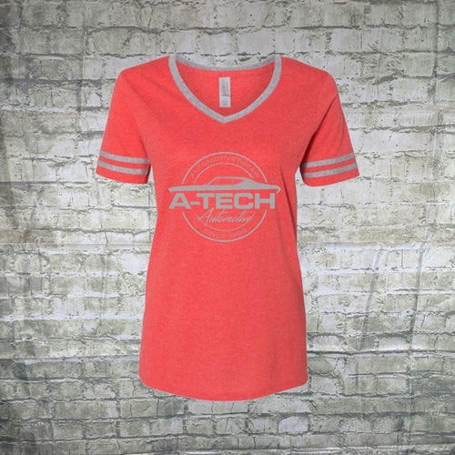 A Tech Womens Strawberry Red Striped V-Neck