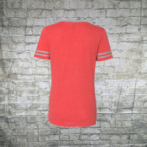 A Tech Womens Strawberry Red Striped V-Neck