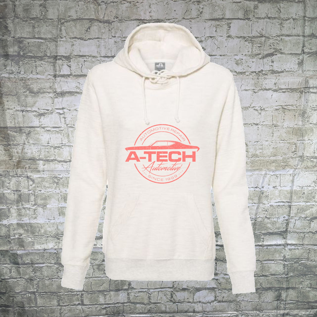 A Tech Womens Hoodie Oatmeal Terry Lace with Peach Logo